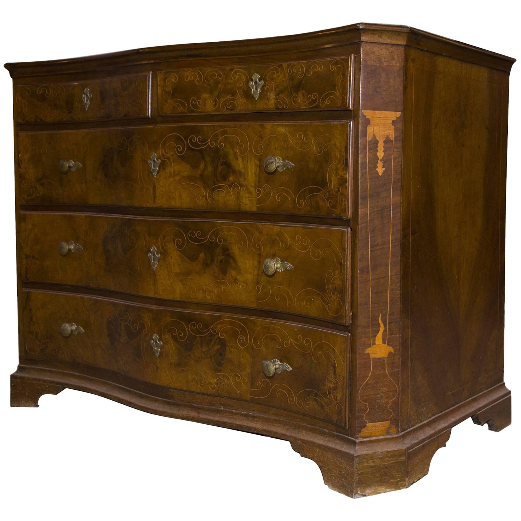 18th Century Italian Naples Inlaid Walnut Chest of Drawers, circa 1750