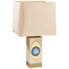 Seltene Lampe aus Messing mit Geode-Einlage von Georges Mathias