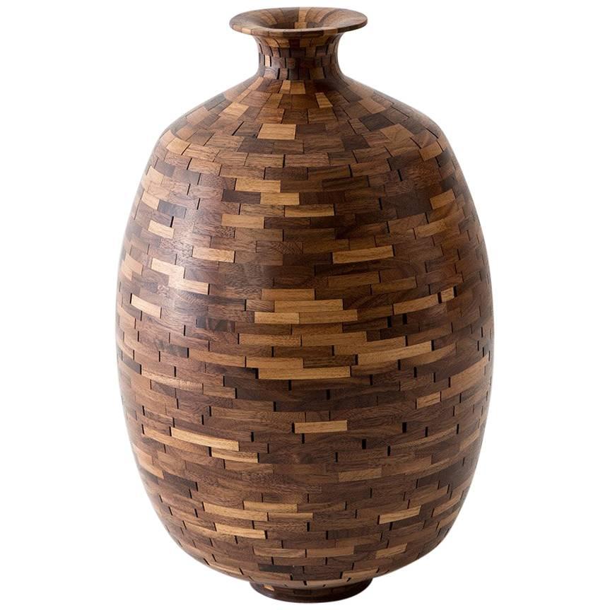 Contemporary American Walnut Mosaic Stacked "Jug" by Richard Haining