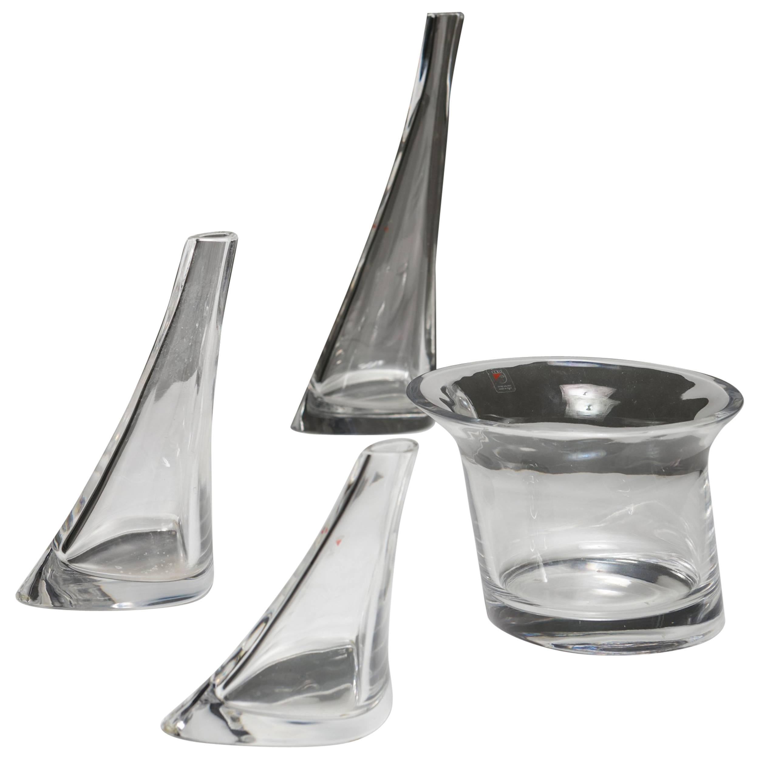 Set of Four Crystal Vases by Mangiarotti for Cristlleria Colle, Italy, 1980s