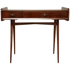 Italian Midcentury Sapele Wood Vanity or Dressing Table with Hinged Mirror