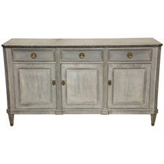 Antique Blue Painted Sideboard with Three Doors and Belgian Bluestone Top