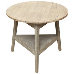 19th Century Circular Wood Side Table with Bleached Oak Top Painted Gray Base