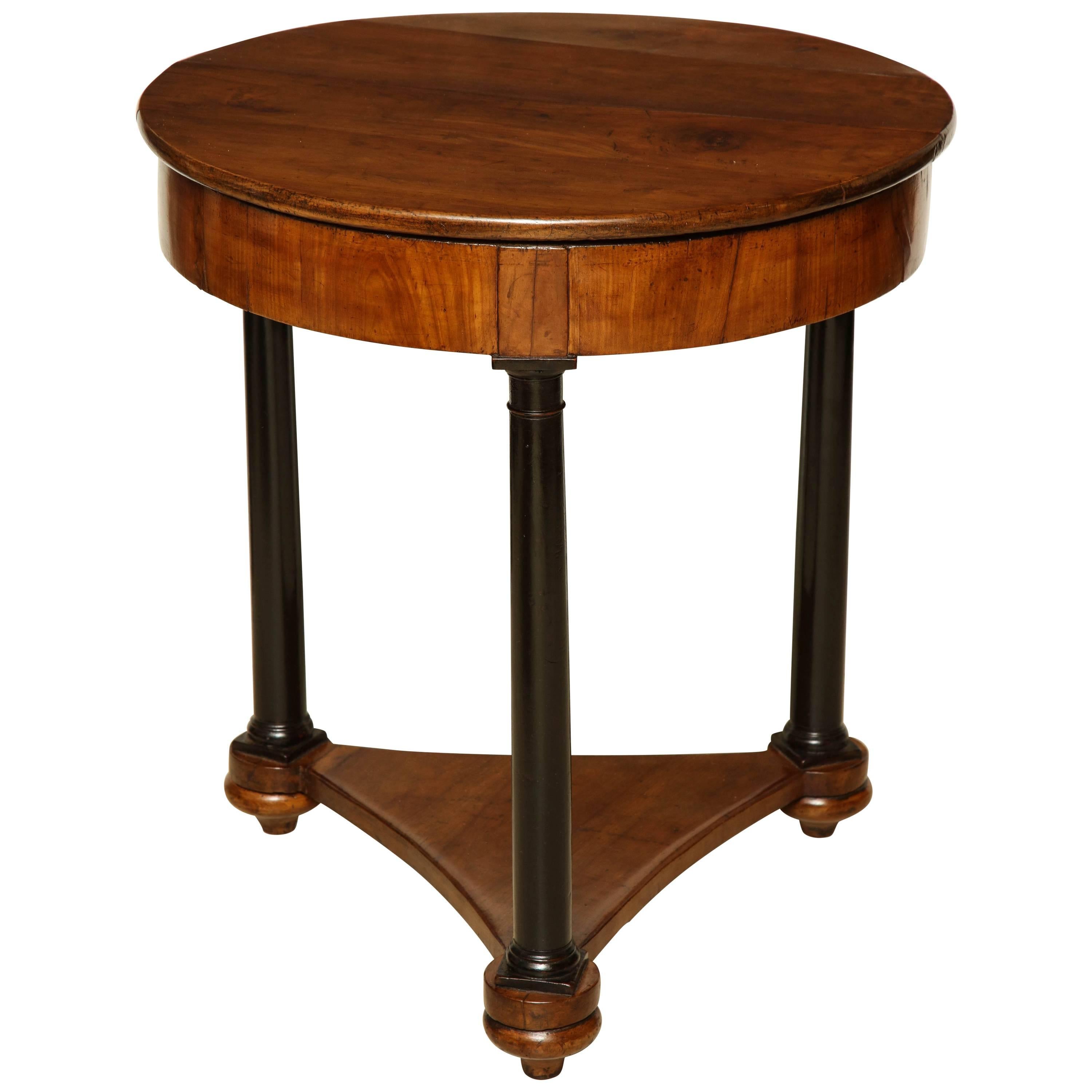 19th Century Circular Cherry Wood Side Table on Ebonized Plinth Base