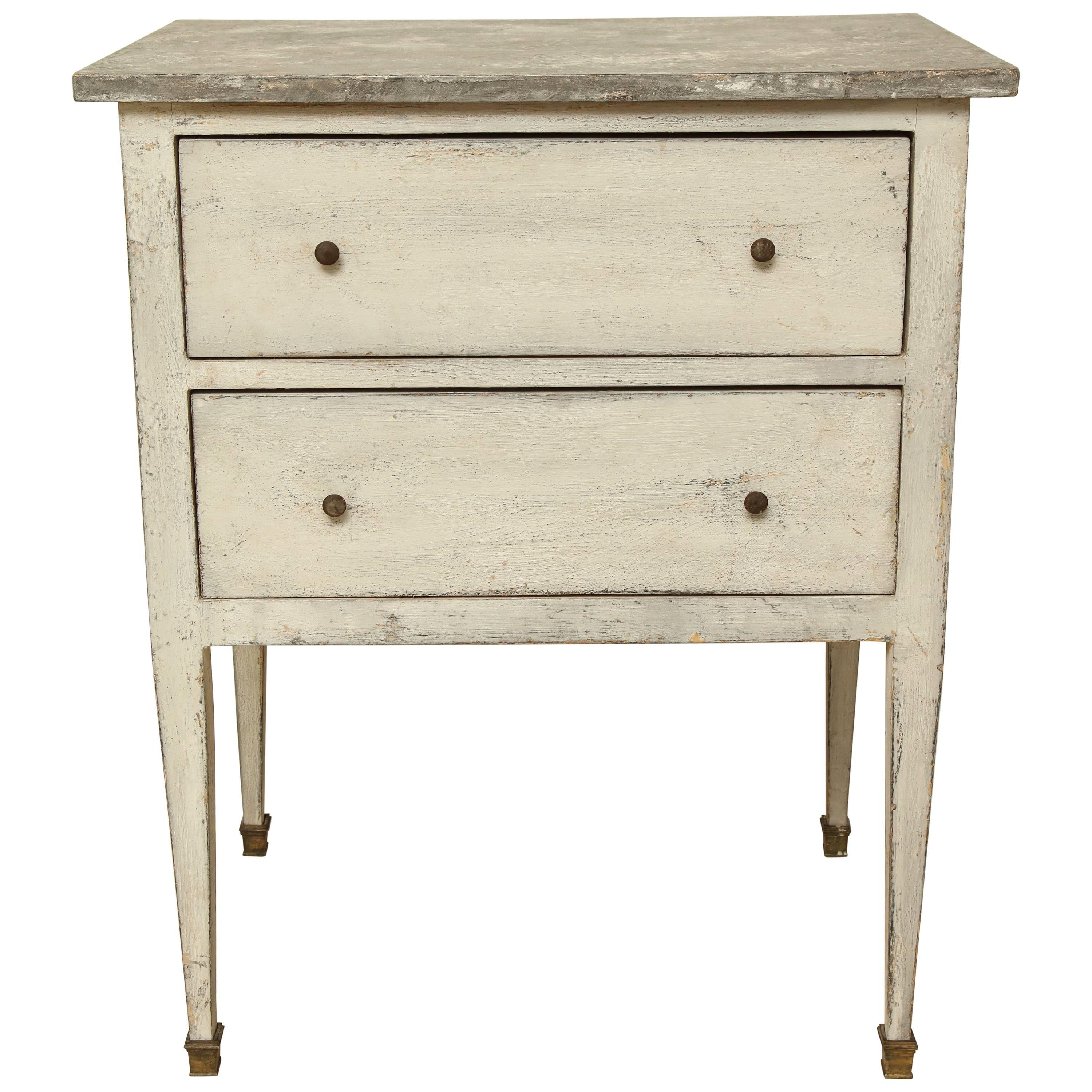 Small, Painted White Two-Drawer Commode or Nightstand, France, circa 1940