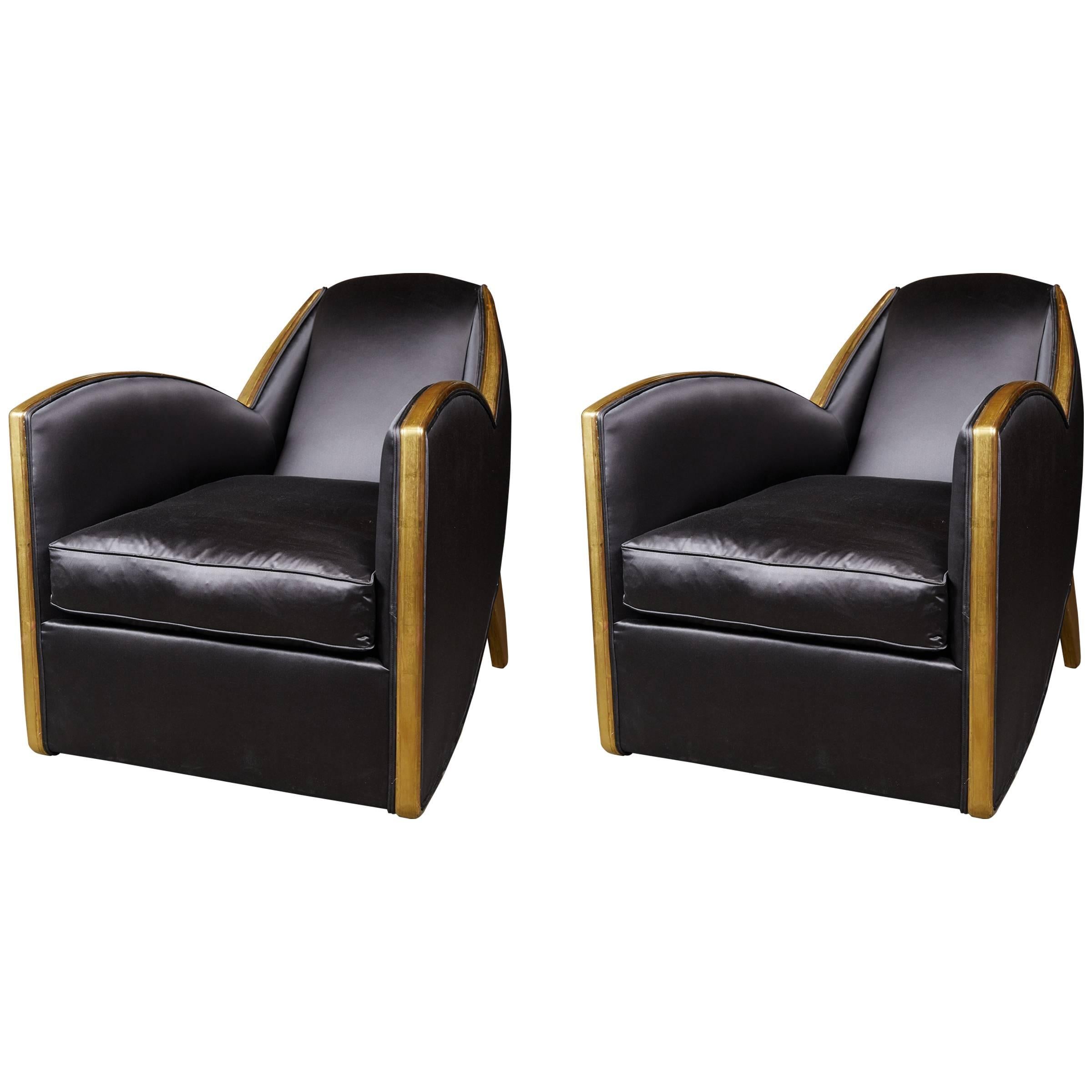  Fine And Stylish Pair of  Art Deco  Gilt Wood Chairs by Decoration  Levitan.
