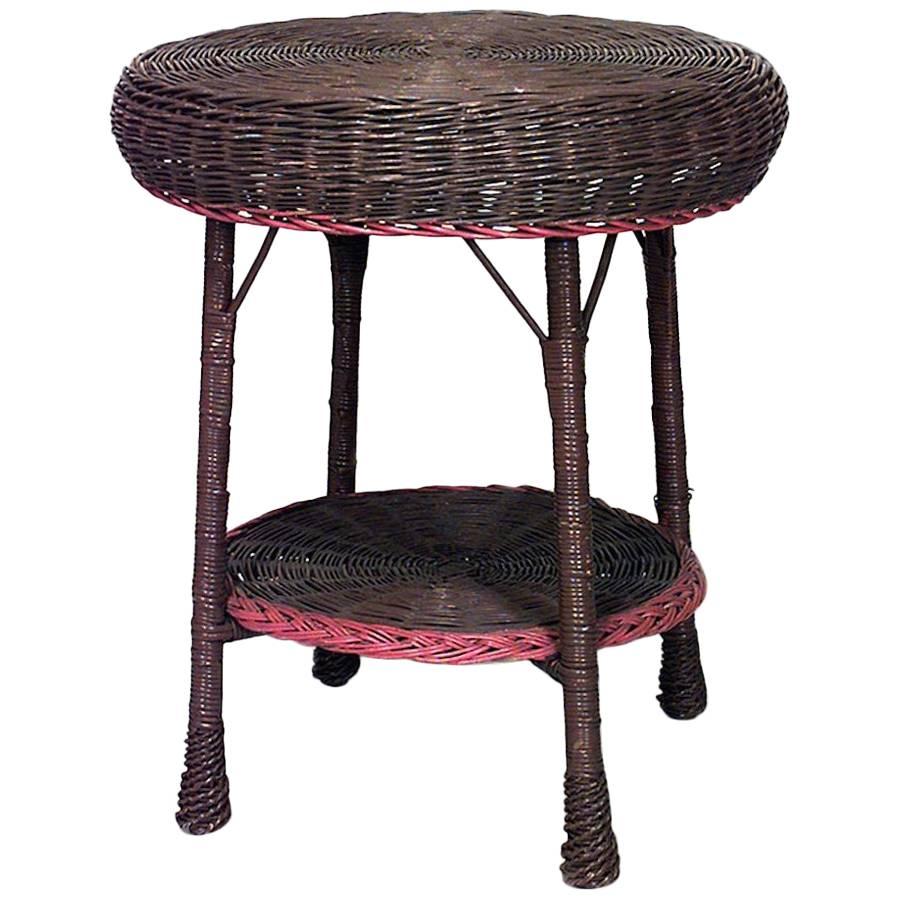 American Mission Wicker Round Brown Painted and Orange Trimmed End Table