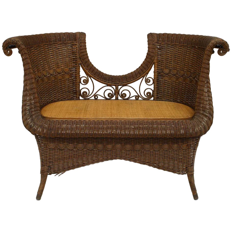 19th c. American Natural Wicker Loveseat, by Larkin and Co. For Sale at