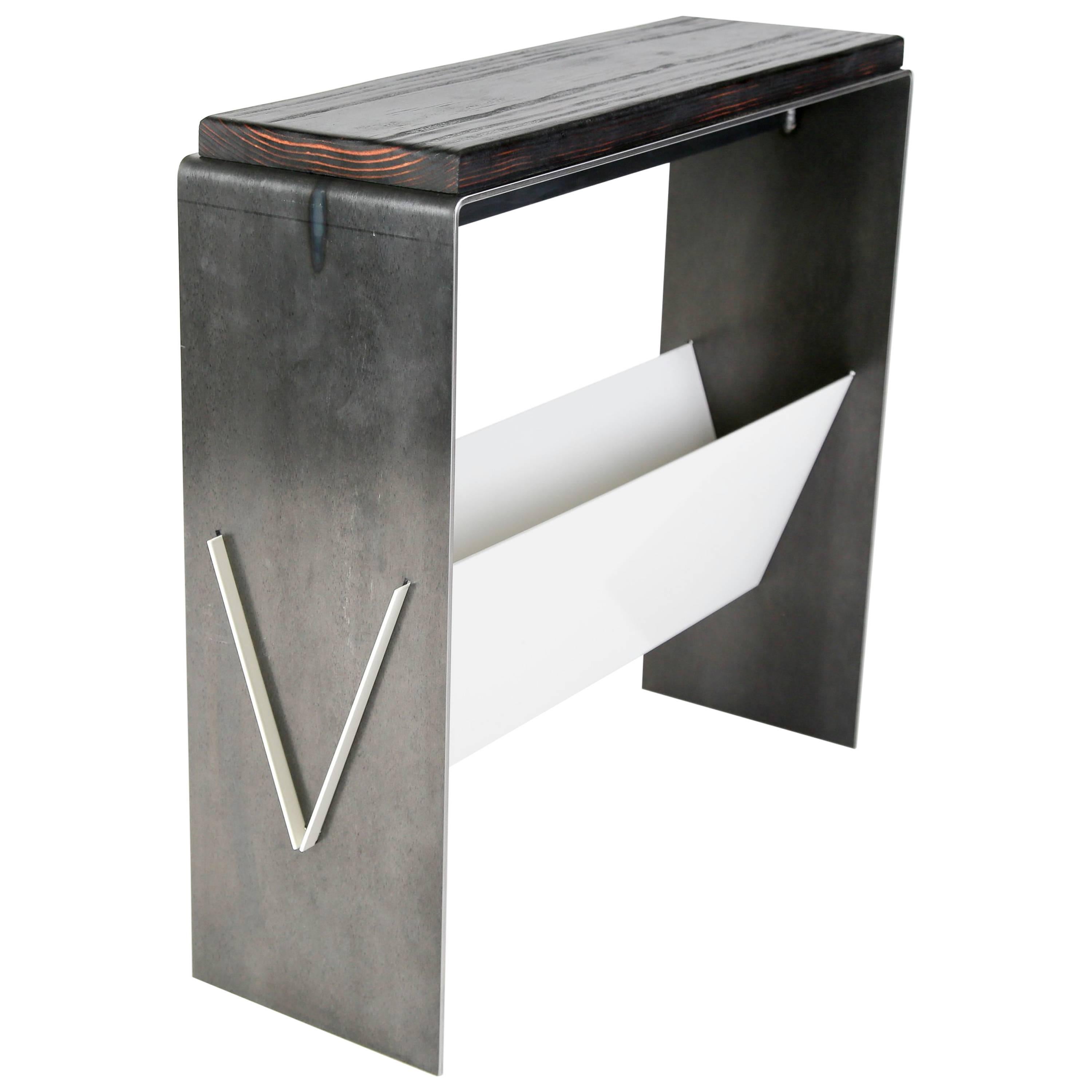 The V Table, a Combination of Reclaimed Fir and Powder Coated and Raw Steel For Sale