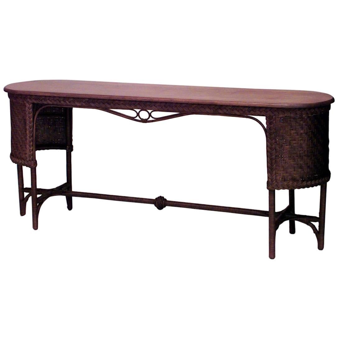 American Mission Haywood Wakefield Wicker Davenport Table For Sale