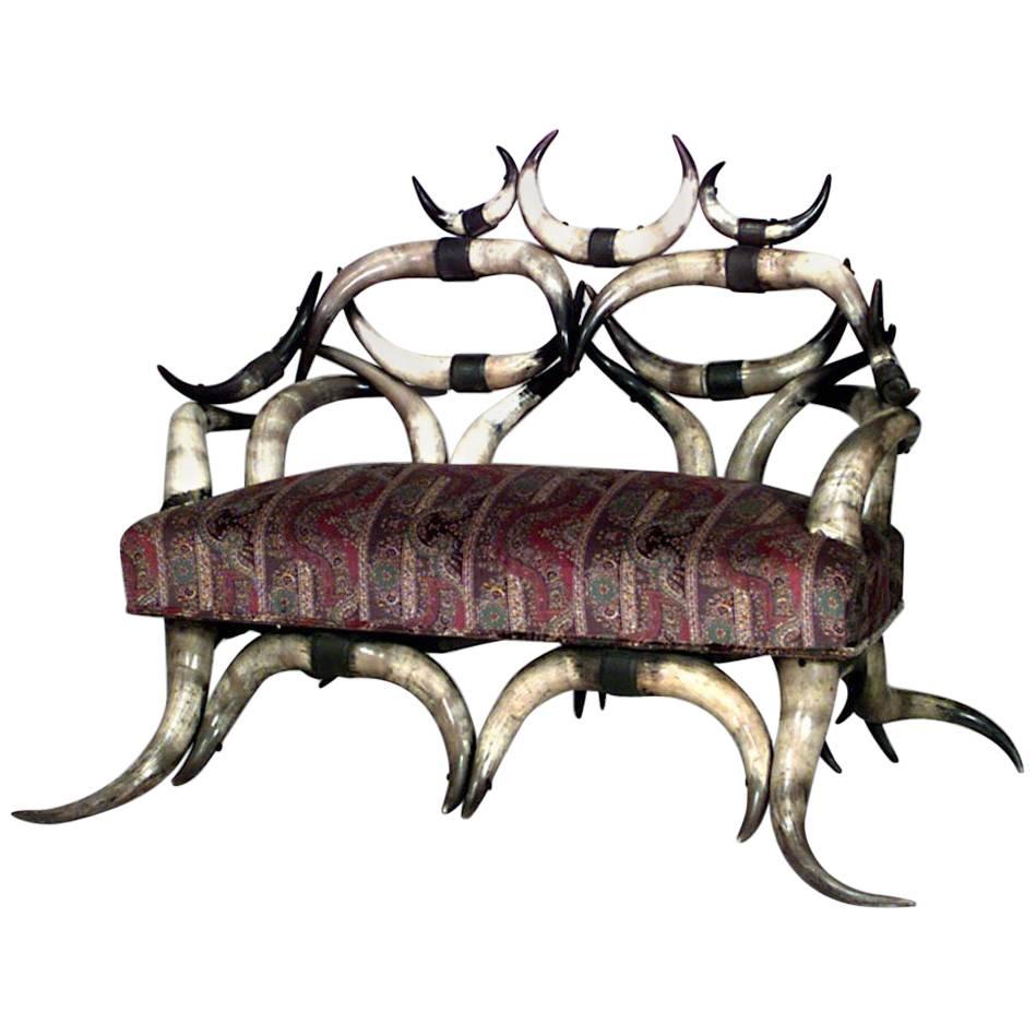 Rustic American Steer Horn Loveseat