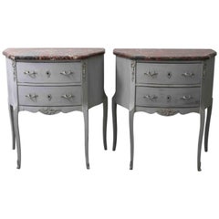 Pair of Gustavian, Louis XV Style Bedside Chest Painted Grey with Marble Top