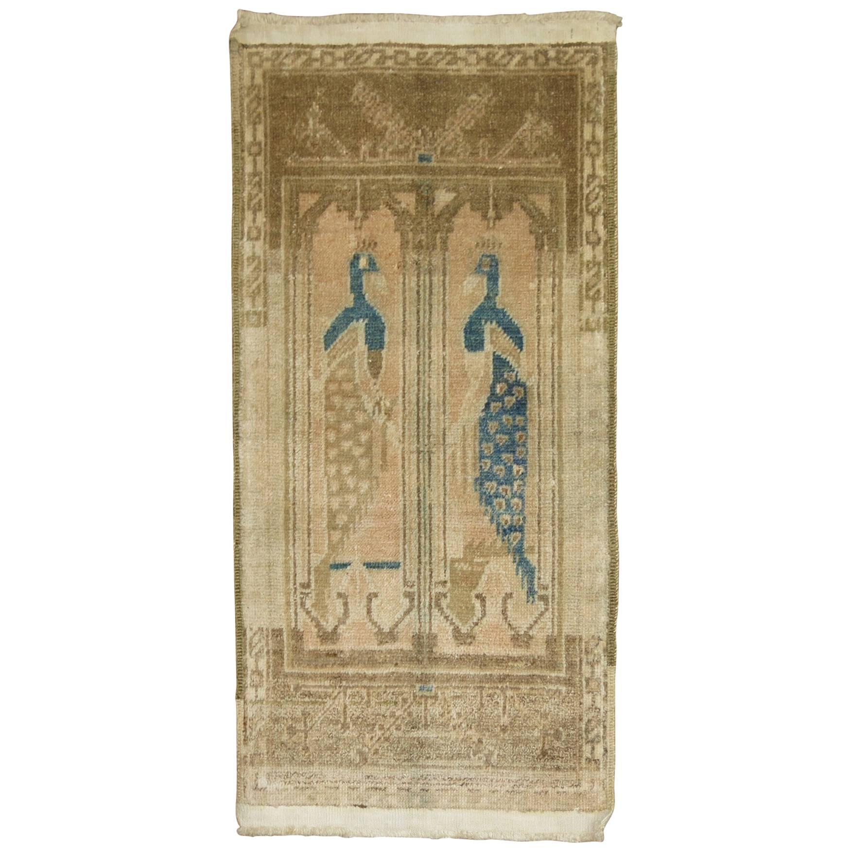 Vintage Turkish Rug with Two Pigeons