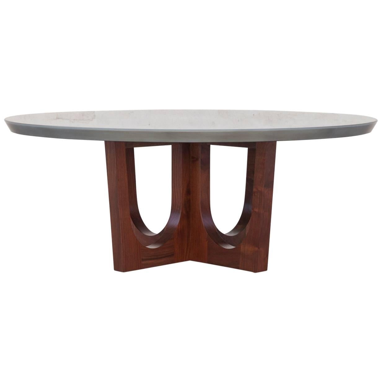 Grand Pedestal Coffee Table, Customizable Metal, Wood and Resin