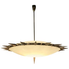 Midcentury Italian Glass Chandelier with Bronze Spikes