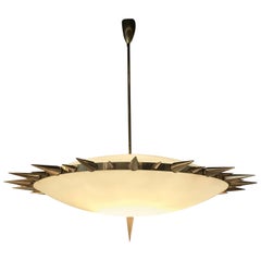 Midcentury Italian Glass Chandelier with Bronze Spikes