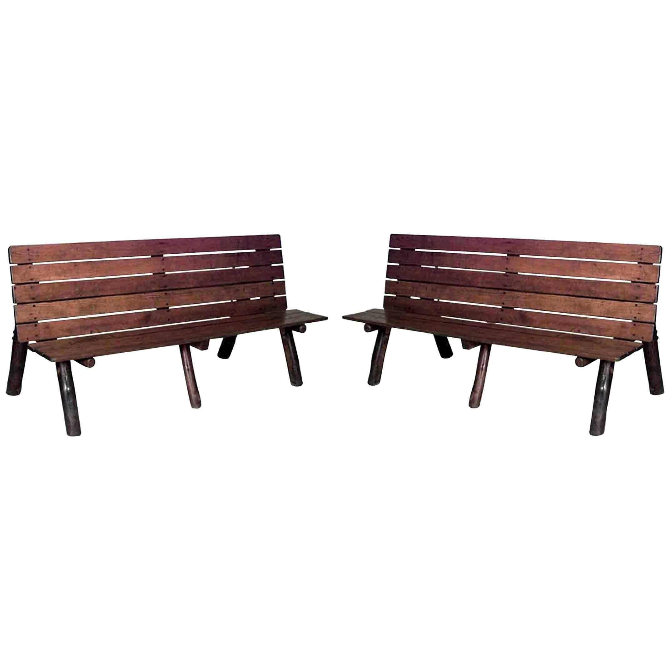 Pair of American Rustic Old Hickory Metamorphic Picnic Tables or Benches