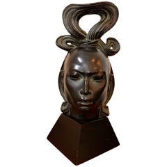 African Tribal Female Head Sculpture by American Artist Fred Press, 1950s