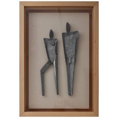 Retro Pewter Sculptures of a Stylized Male and Female Nude