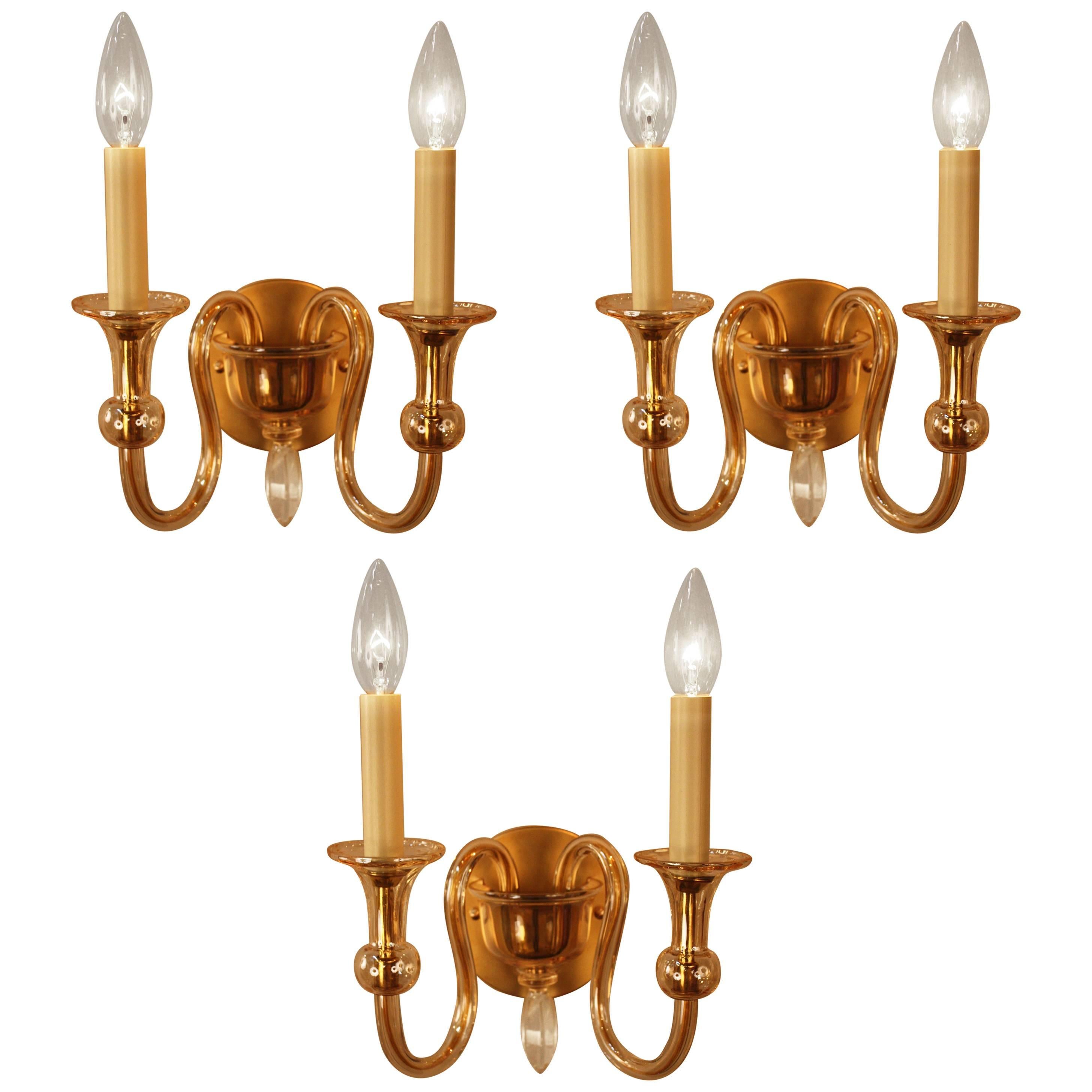 Set of Three 1970s German Crystal Wall Sconces For Sale