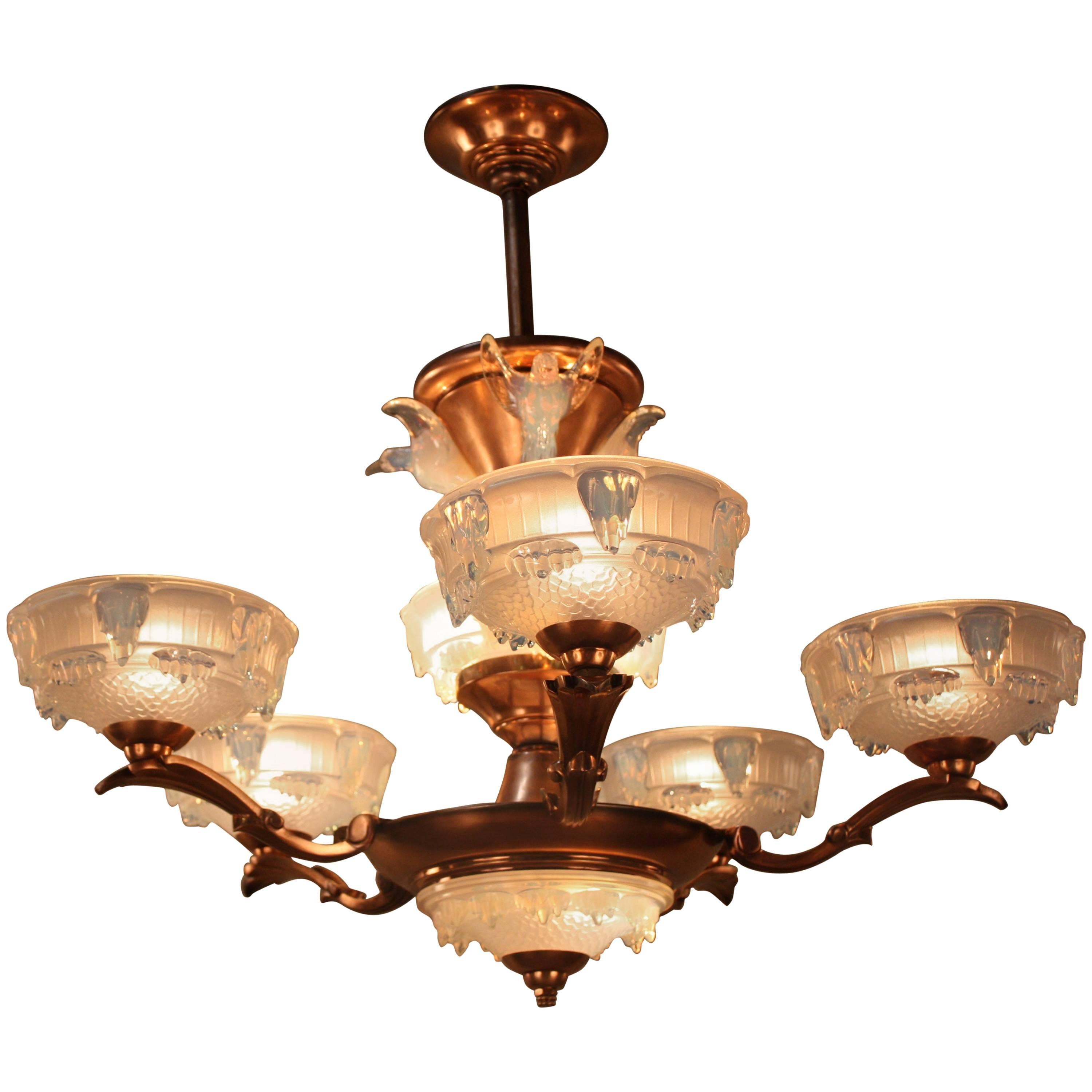 French Art Deco Chandelier by Ezan