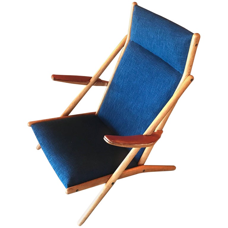 Adrian Heath Lounge Chair with Leather Arms and New Fabric Upholstery