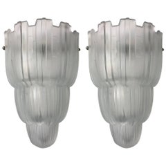 Pair of French Art Deco "Waterfall" Sconces Signed by Sabino