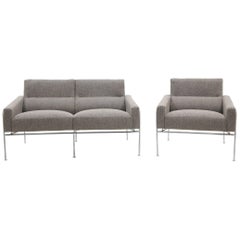 Arne Jacobsen 3300/2 Airport Sofa / Loveseat and Chair in Gray, Restored