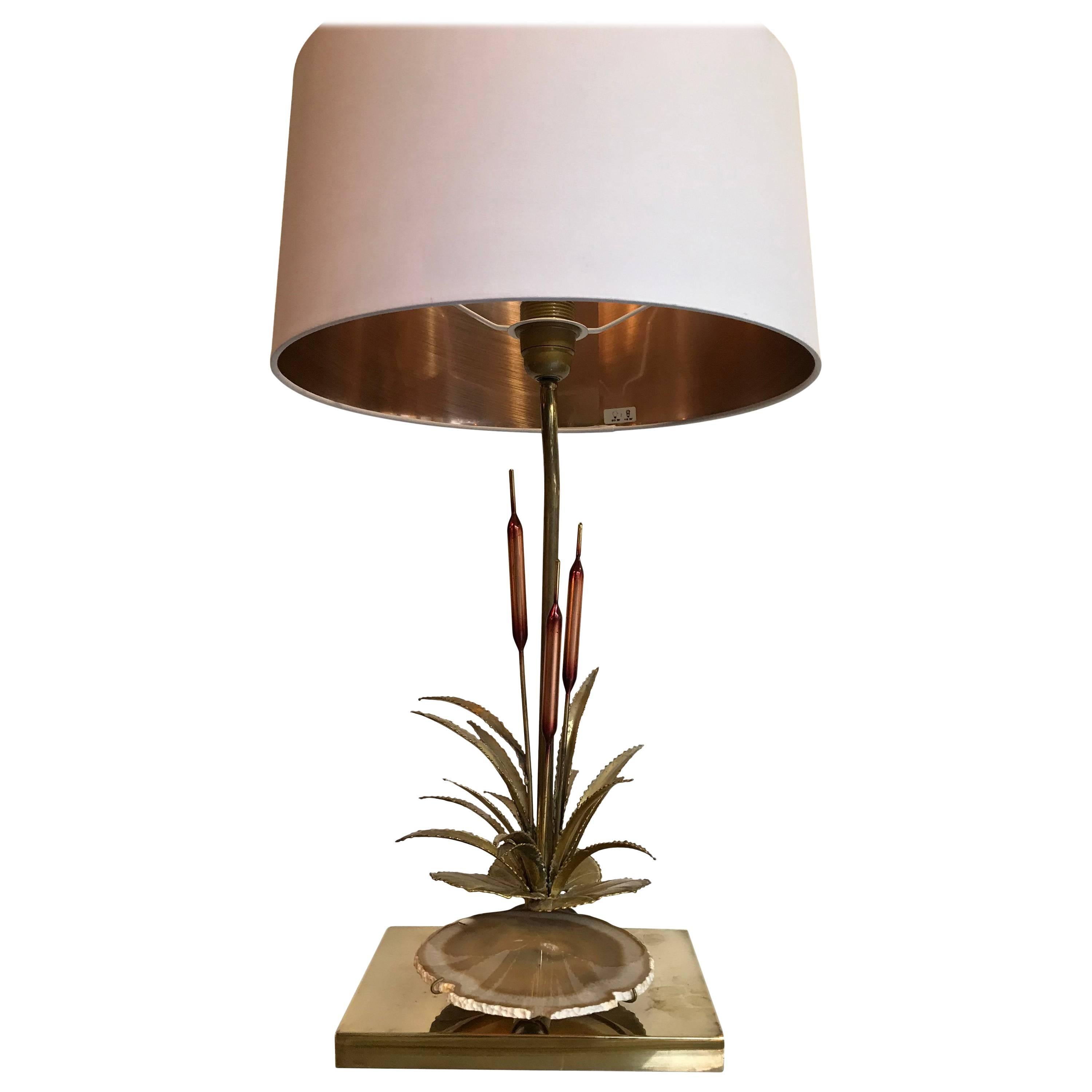 Willy Daro Bulrush Lamp with under Lit Agate Slice