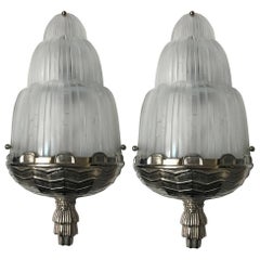Pair of French Art Deco "Waterfall" Sconces Signed by Sabino