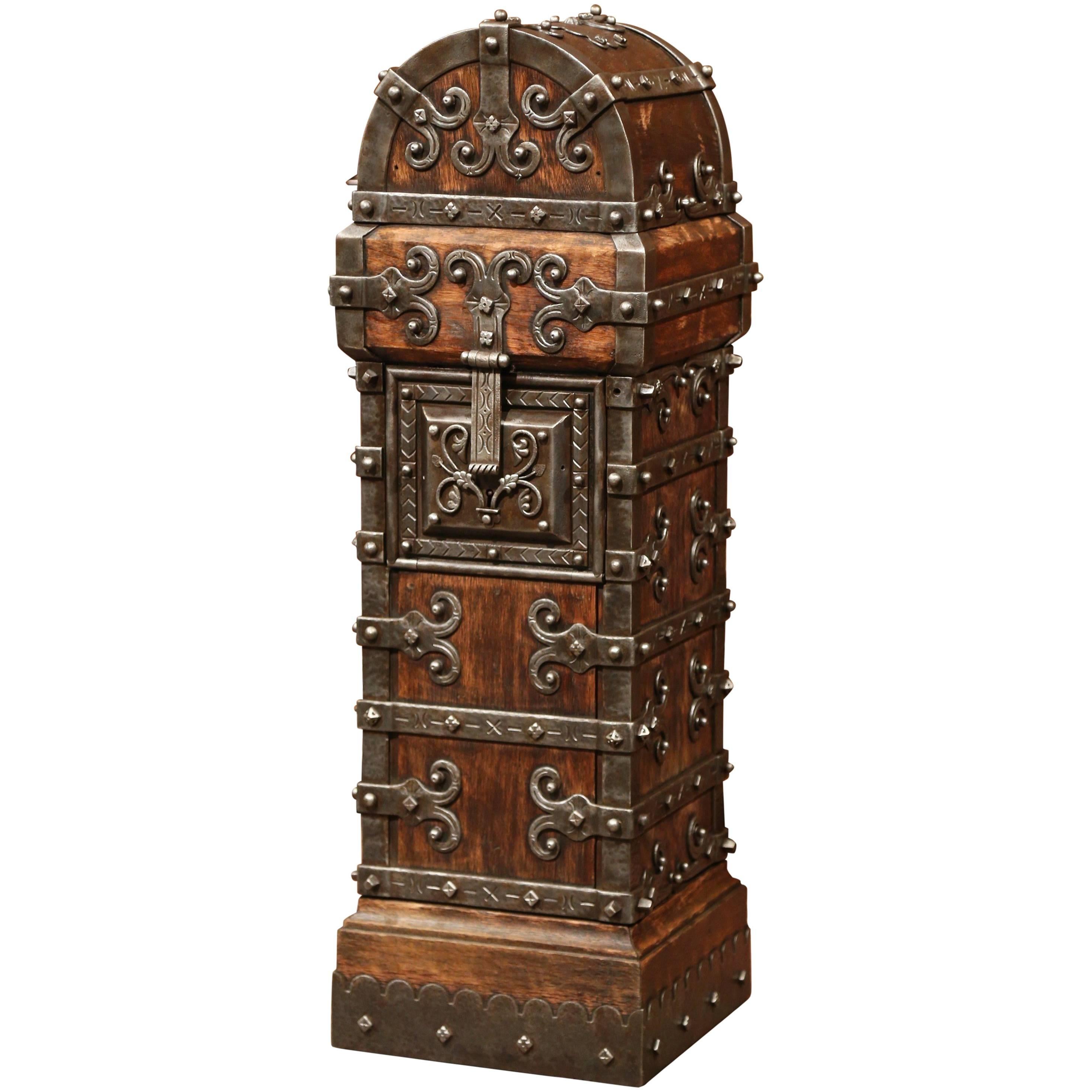 18th Century Spanish Wood and Iron Church Trunk Safe with Triple Lock and Keys 