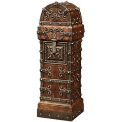 Antique 18th Century Spanish Wood and Iron Church Trunk Safe with Triple Lock and Keys