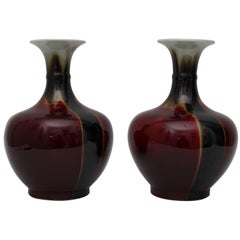 Pair of Chinese Oxblood, Flambé Glazed Vases