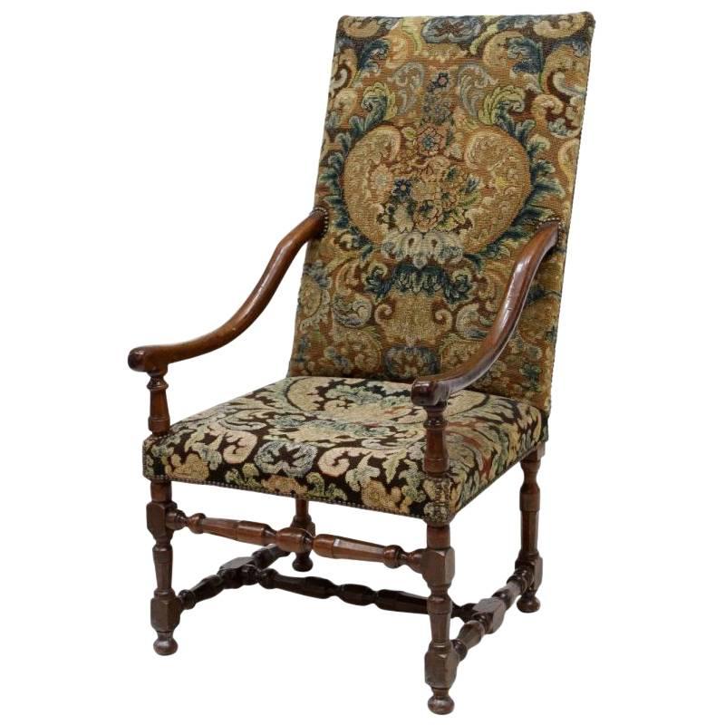 Louis XIII Style Armchair with Tapestry Upholstery, 19th Century