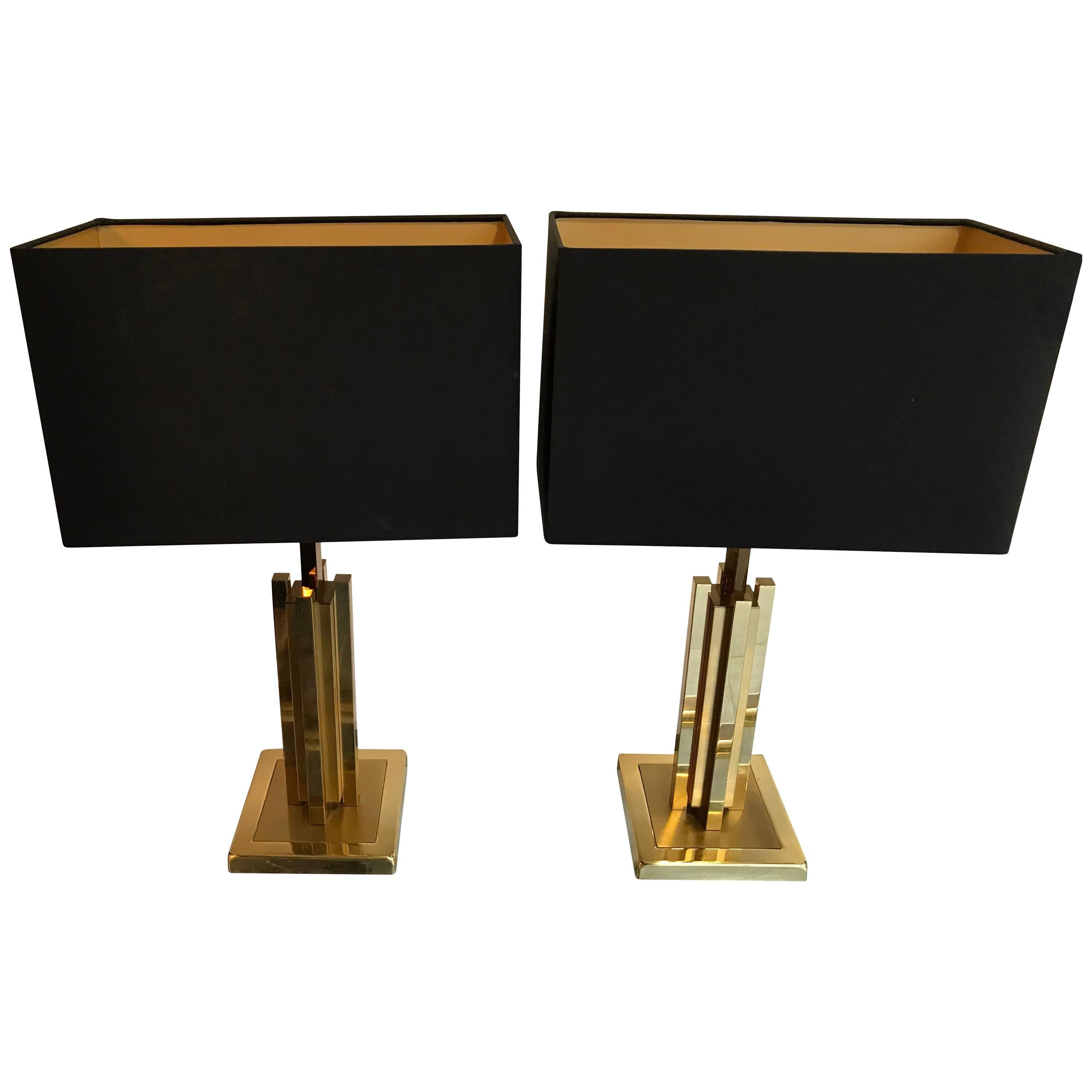 Pair of Willy Rizzo Brass Table Lamps