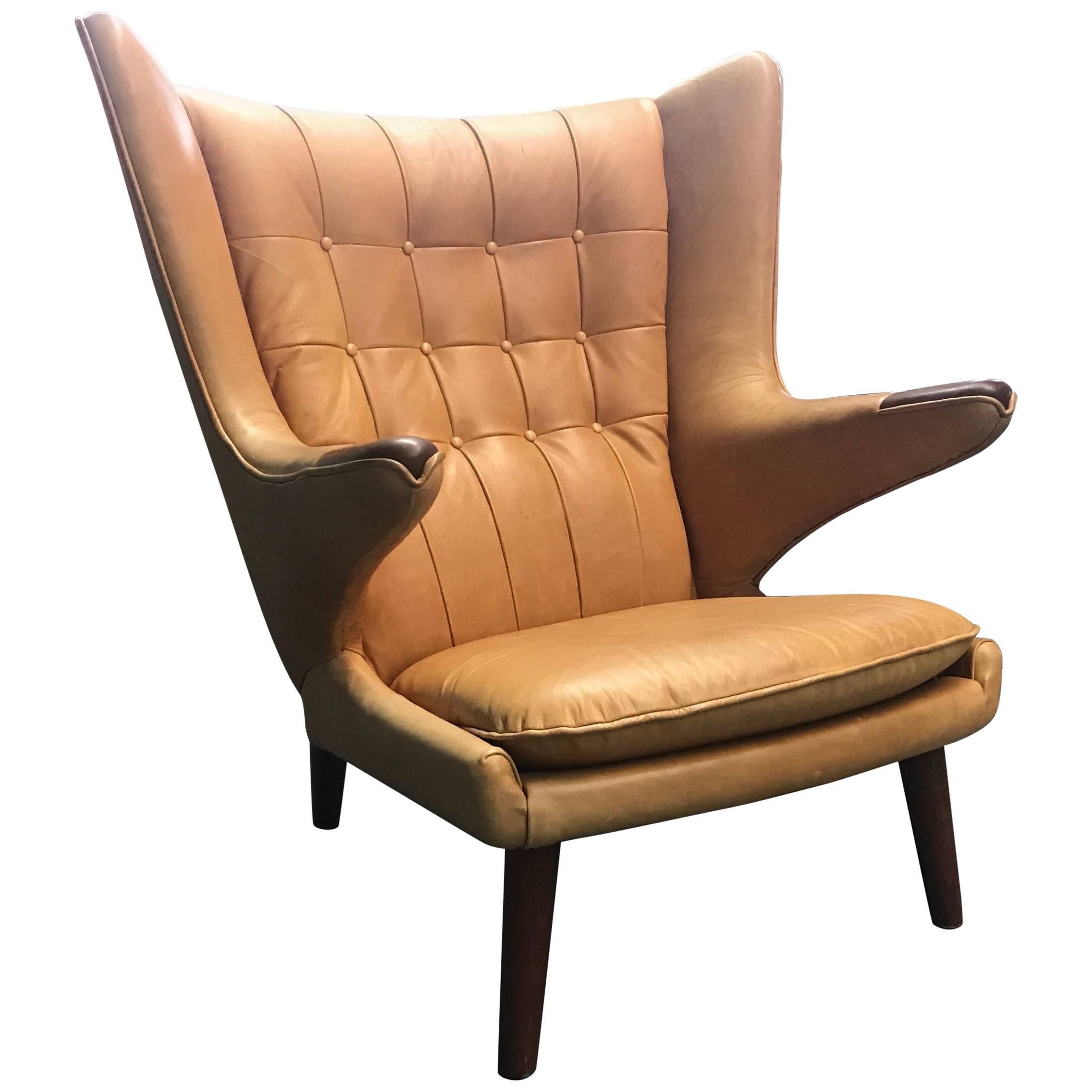 Early Hans J Wegner "Papa Bear" Lounge Chair in Leather