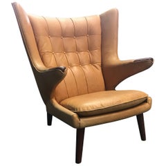 Early Hans J Wegner "Papa Bear" Lounge Chair in Leather