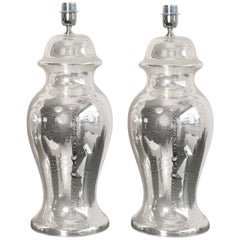 Pair of Silver Eglomized Glass Table Lamps