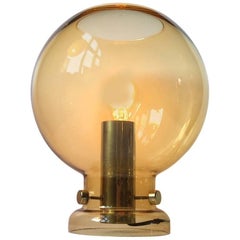 Spherical Smoke Glass and Brass Table Lamp by Hans-Agne Jakobsson, 1960s