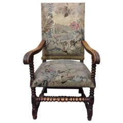 Pair Of Louis Xiii Style Walnut Armchairs With Tapestry Upholstery, 973295