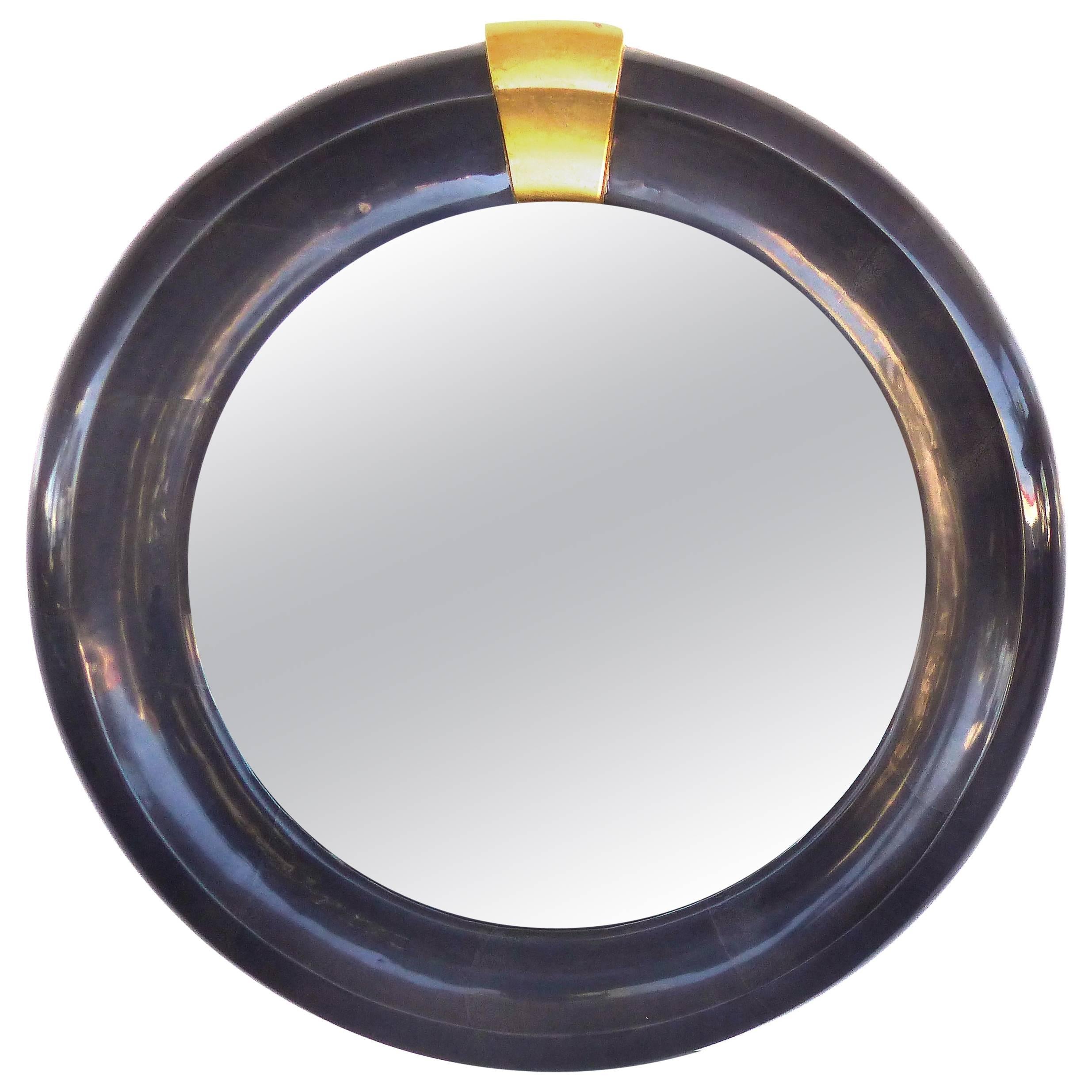 Overscale Lacquered Goatskin Beveled Mirror Attributed to Karl Springer