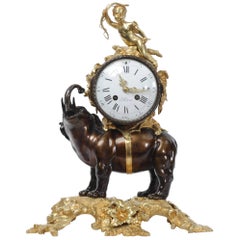 Antique French Bronze and Ormolu Clock, Elephant and Cupid