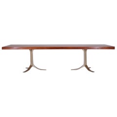 Eight-Seat Bespoke Reclaimed Hardwood Table on Solid Brass Base by P.Tendercool