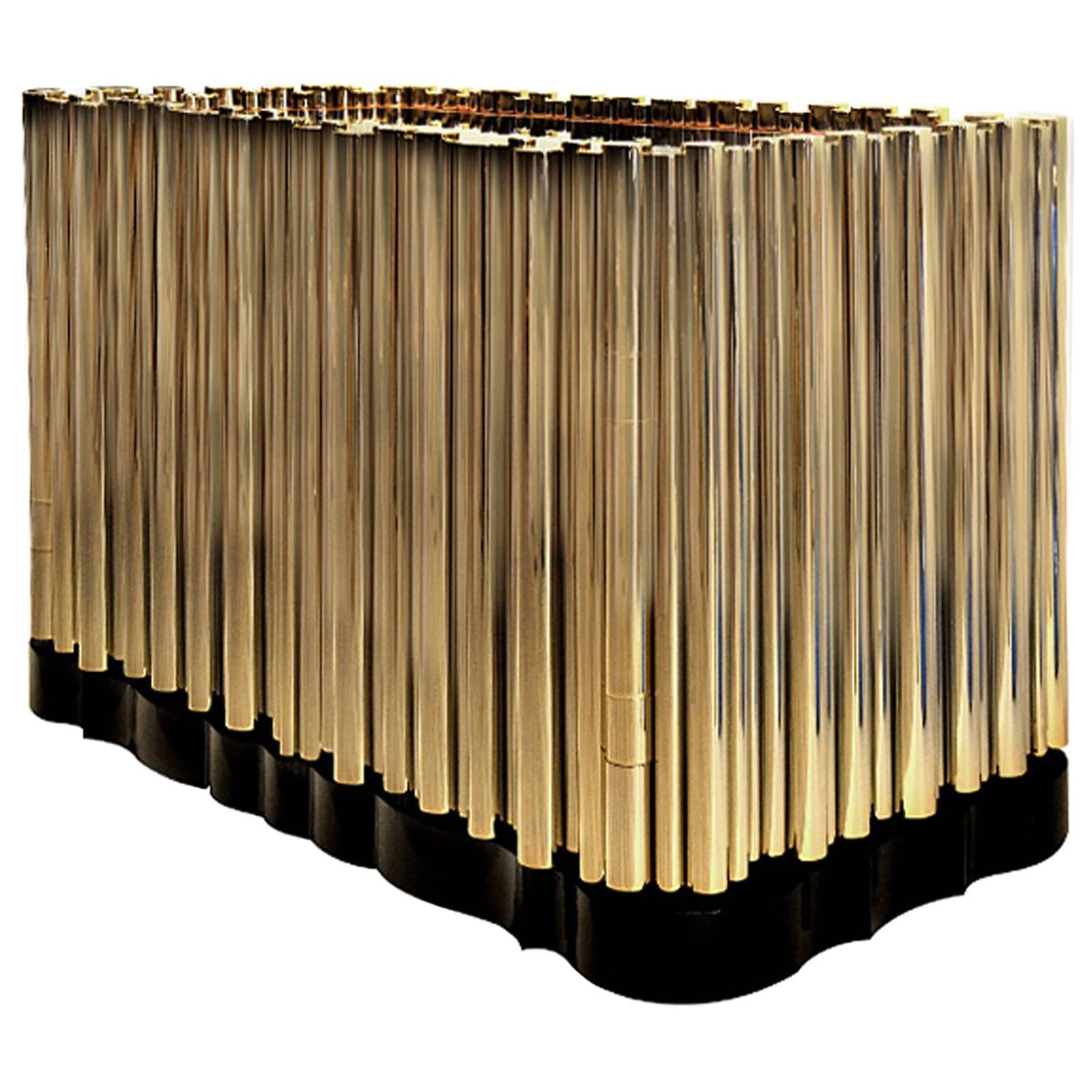 Brass Tubes Nightstand with Polished Gold Plated Brass Tubes