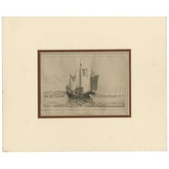 Antique Print of a Chinese Sailing Ship, 1840