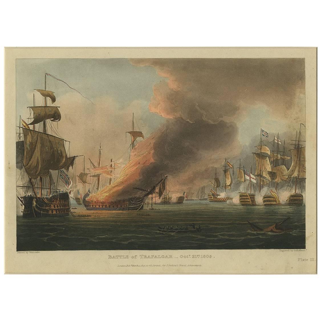 Antique Print of the Battle of Trafalgar 'Pl. III' by T. Sutherland, 1816