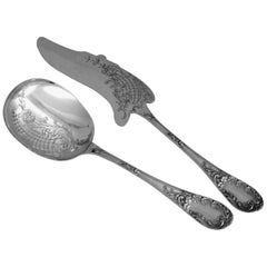 Antique Puiforcat Fabulous French All Sterling Silver Ice Cream Set of Two Pieces Rococo
