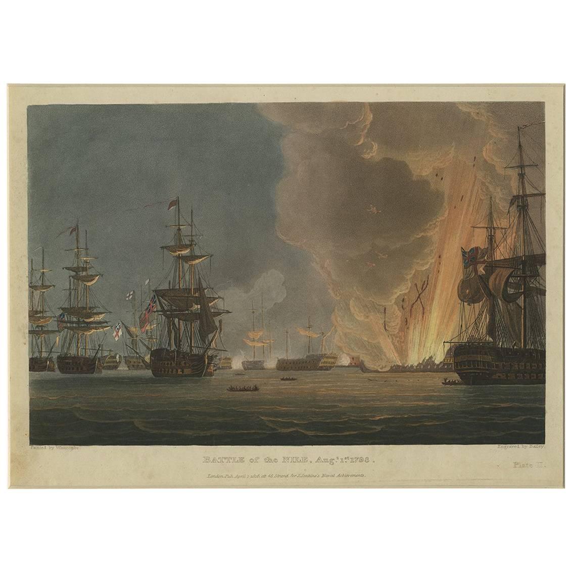 Antique Print of the Battle of the Nile by Bailey '1816'