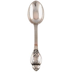 Antique Evald Nielsen Number 6, Dessert Spoon in Full Silver, Two in Stock