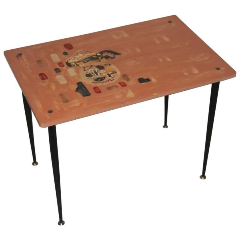Enrico Baj Attributed Coffe Table resin and metal Mid century modern  For Sale